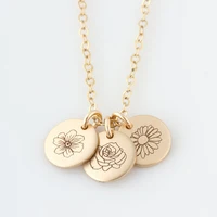 

Y&R Jewelry 18k Gold Plated Birth Flower Necklace Stainless Steel Custom Coin Disc Disk Engraved 12 Zodiac Flower Necklace