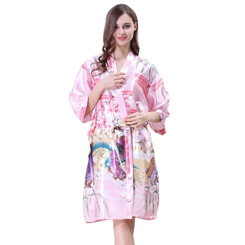 

Cross-border source of beauty robe mid-sleeve silk ice silk plus size pajamas ladies summer single nightgown home service wholes
