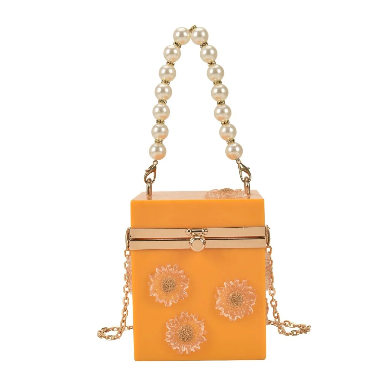 

2021 Fashion Candy PVC Bags Cross Chain Shoulder Laides Square Clutch Purses Appliques Flower Women Mini Jelly Handbag