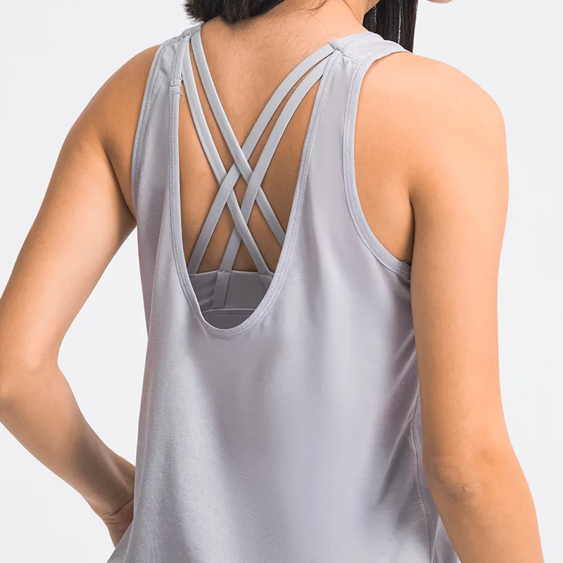 

Loose breathable Sports Tops beautiful back sports Tank Tops False 2-pieces Gym fitness vest women's sleeveless shirt