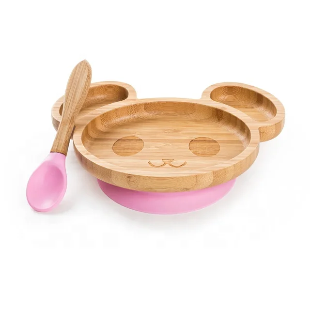 

custom design kids bamboo wooden suction plate