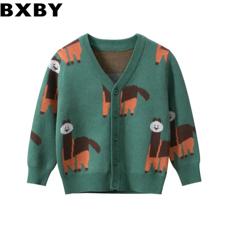 

New Arrival 2021 Kids Autumn Clothes Autumn Winter Boys Sweater Cardigan Coat V Neck Knit Sweater, Green