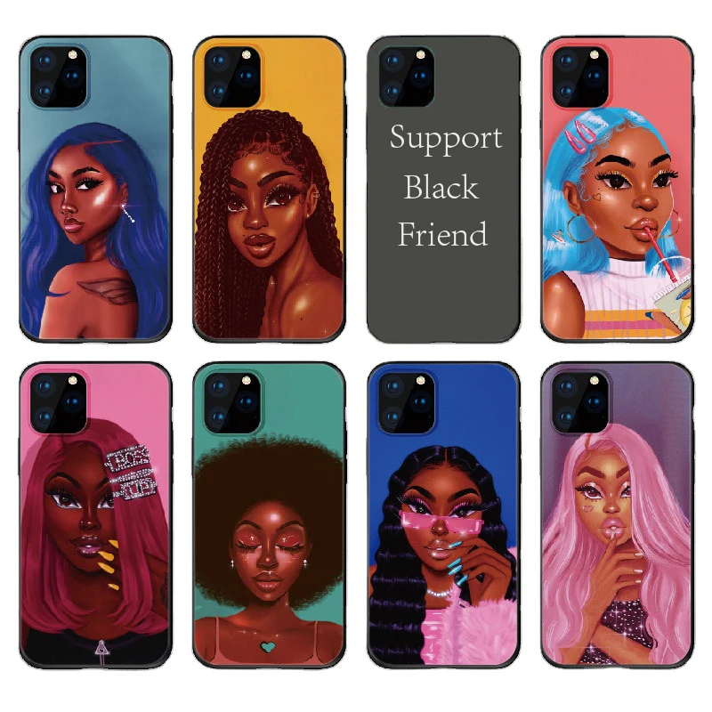 

Factory Price Eco Friendly TPU Personalized Poppin Melanin Cool Women Cute Black Girl Phone Case Cover for iphone 12 11 pro