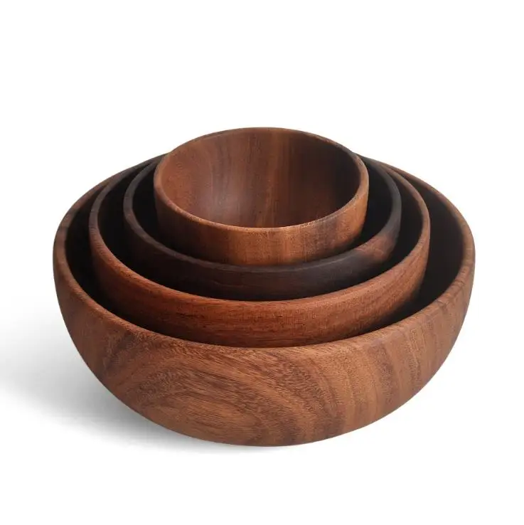 

Wholesale solid tableware Handcrafted Mixing Salad Rice Acacia wooden bowl For Restaurant, Natural color