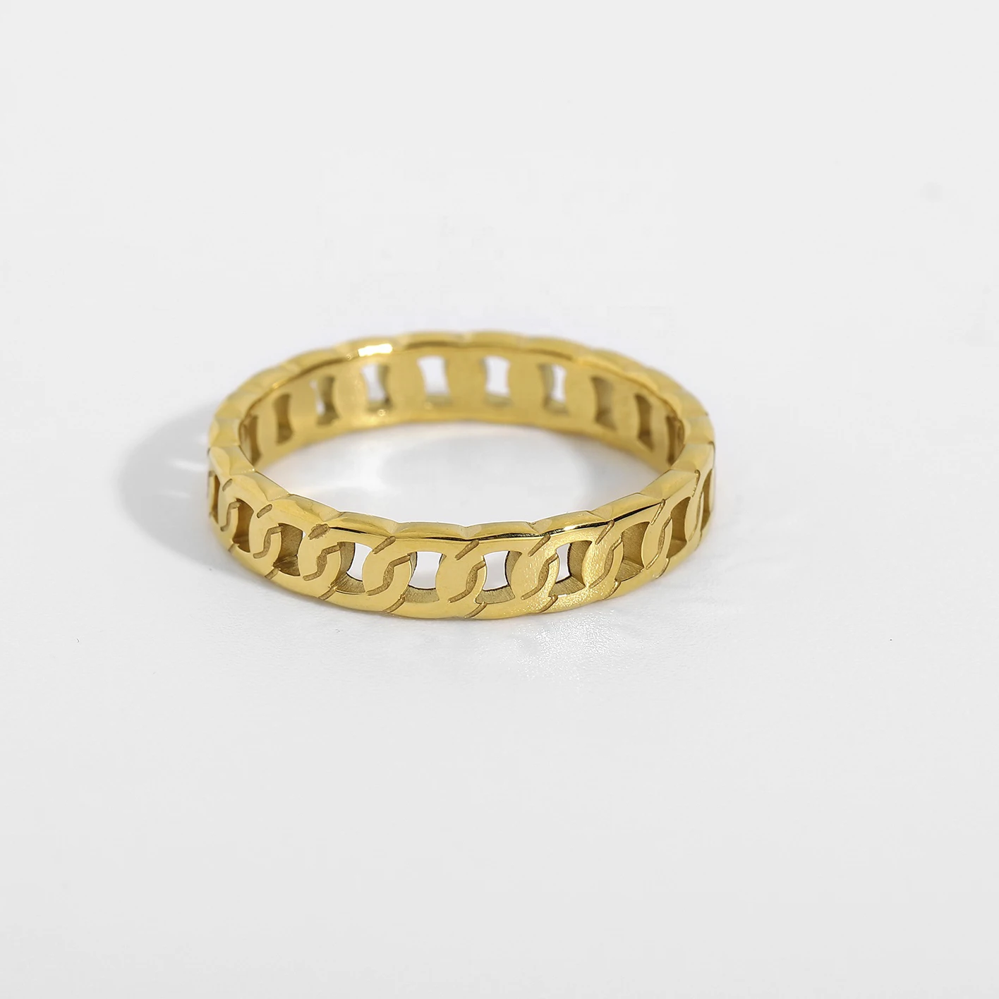 

Punk Seyle Miami Cuban Chain Ring For Jewelry Gifts 18k Gold Plated Stainless Steel Everyday Ring