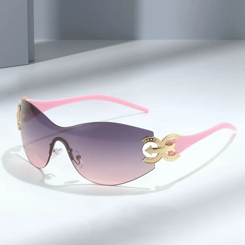 

4539 Fashion eye glass for women pink shades oversized rimless eyewear 2022 ladies y2k custom sunglasses logo