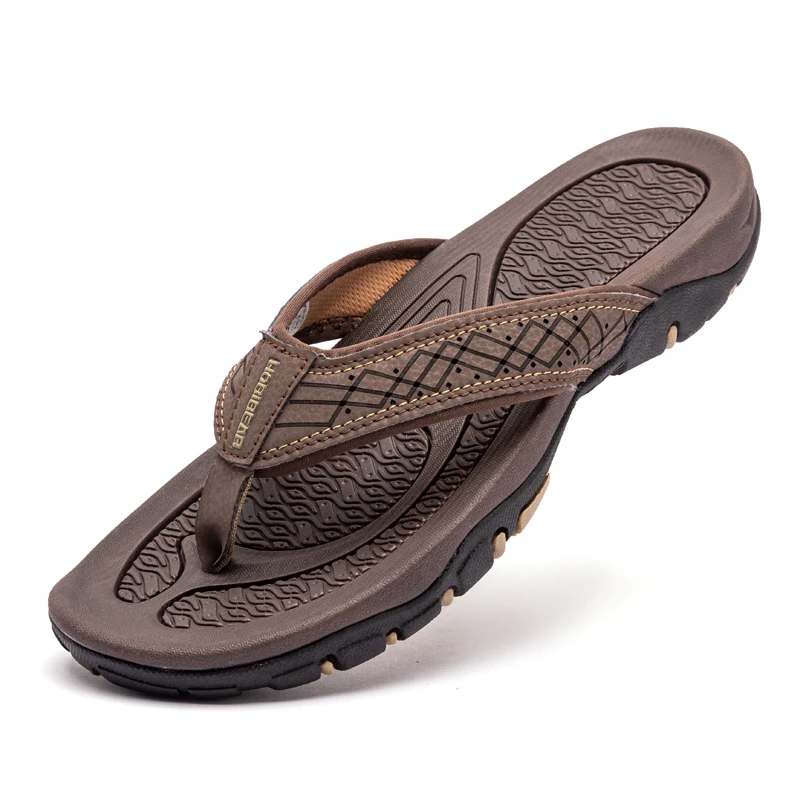 

Amazon Hotsale Sport Men's Flip Flop Slippers Leather Upper Strap Anti Slip Outsole Casual Slipper Shoes For Men, Brown/black/red/grey/orange