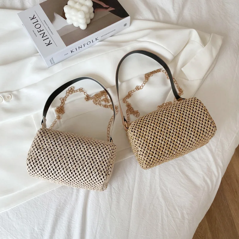 

2021 Summer Beach Fashion Straw Woven crossbody Handbags Weaving single Shoulder lady bags, 2 colors