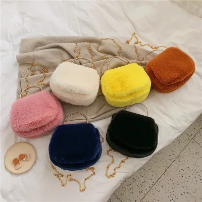 

2020 Korean saddle bags ladies sling trendy plush fashion small bag female chain lady handbags luxury tote shoulder bag women, Black,blue,yellow,brown,white,pink colors