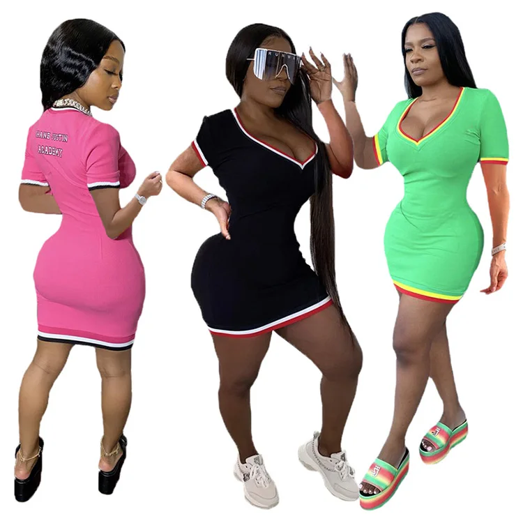 

2021 Summer Sexy Custom Mini Dress Korean Dress Casual Knitted Dresses Casual For Women, Picture color