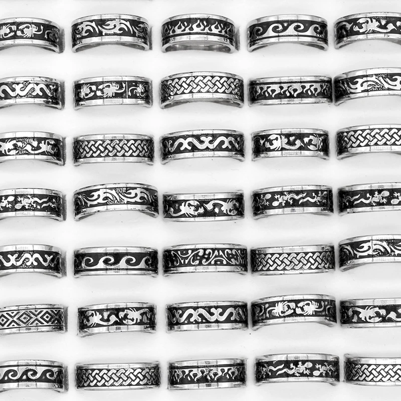 

100pc/lot Wholesale bulk mix lot gun black enamel stainless steel rings for women
