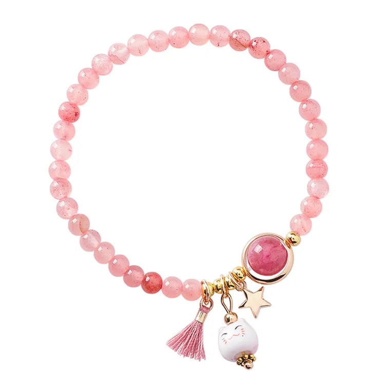

Korean Handmade Lovely Lucky Cat Charms Tassels Acrylic Beading Bracelets For Women Charms Bracelet