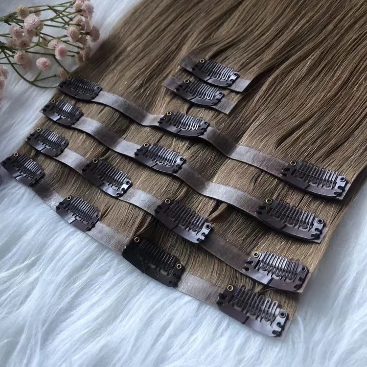 

Dark Brown Color Virgin Remy Brazilian Hair Invisible Straight Clip in Hair Extensions 100% Human Hair