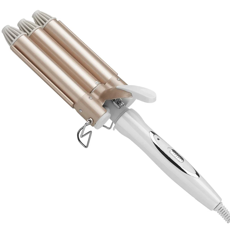 

Amazon Hot Sales Three Barrel Curling Iron Wand Ceramic LED Display Triple Barrel Styling Hair Curler, Gold