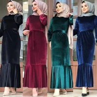 

New arrival muslim women pleated velvet abaya dress Pakistan Saudi Turkey islamic clothing