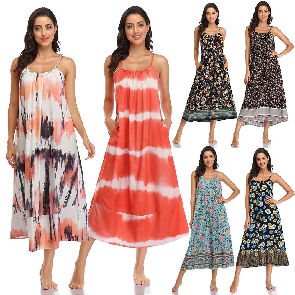 

Bohemian long skirt sexy halter strap floral dress summer 2021