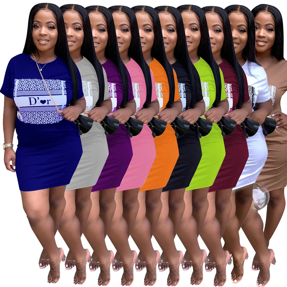 

2021 Famous Brands designer short sleeves casual summer dresses women clothing t shirt dress