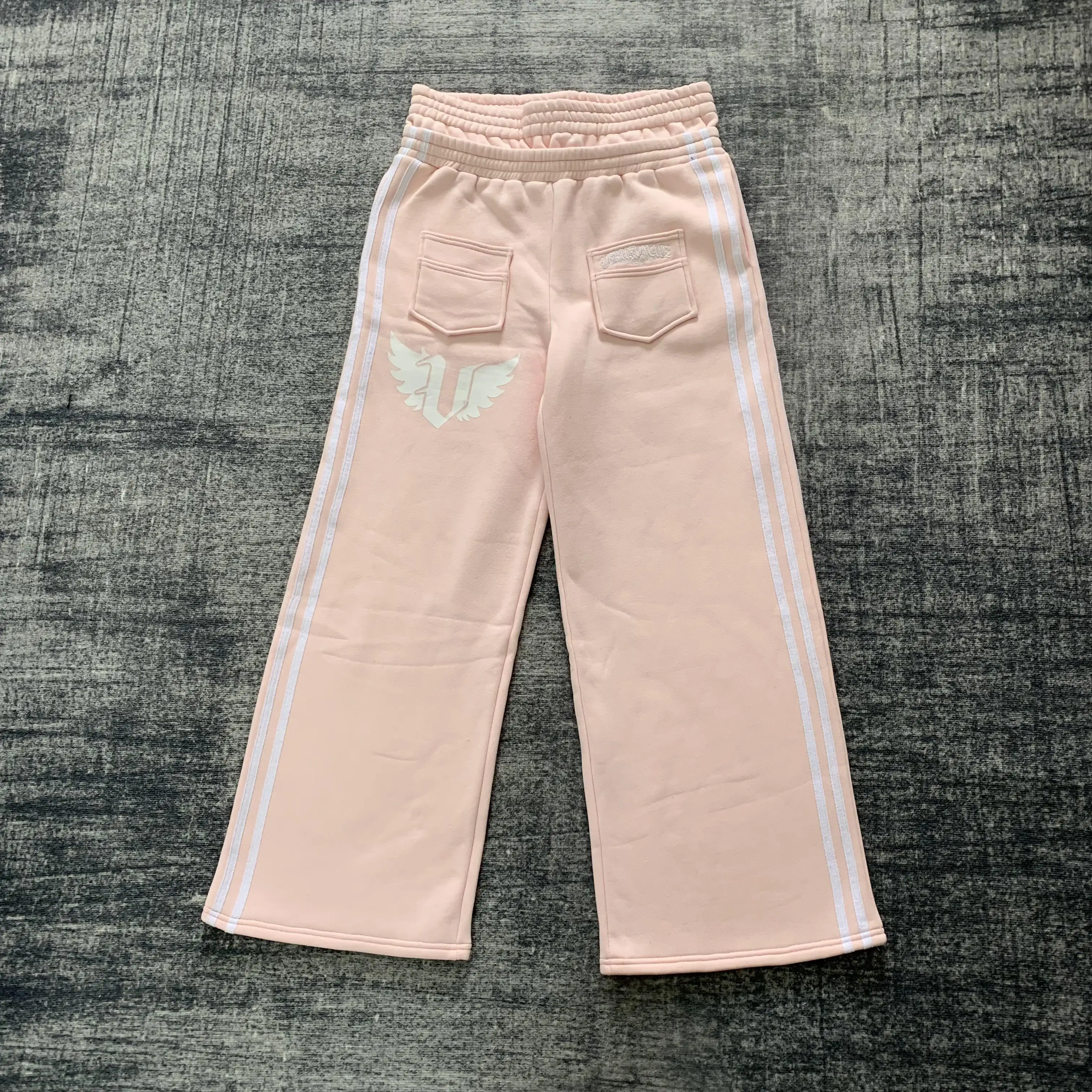 Custom Logo Screen Printed Stacked 100% Cotton Terry French Jogger Pants Streetwear Loose Striped Double Waist Sweatpants Men