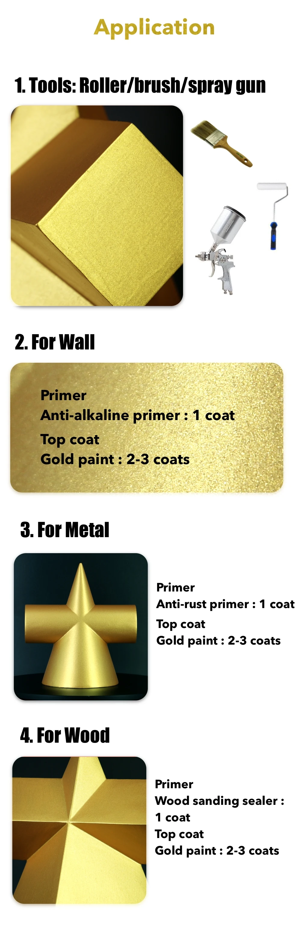 Maydos Wall Coating Water Based Gold Paint for Wood Temple - China