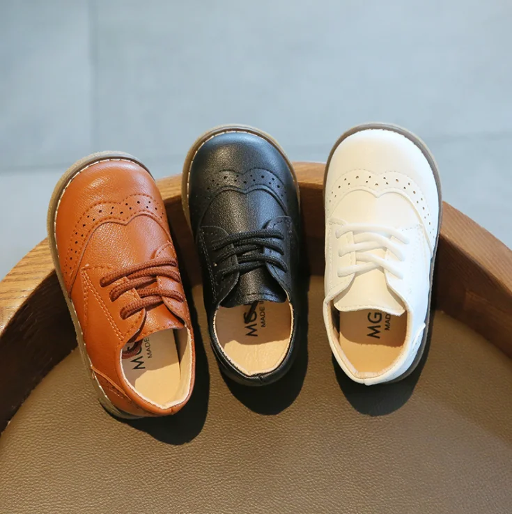 

Korean Style Fashion Unisex Children Soft Bottom Casual Leather Shoes Baby Peas Shoes Kids Loafers, Brown, black,white