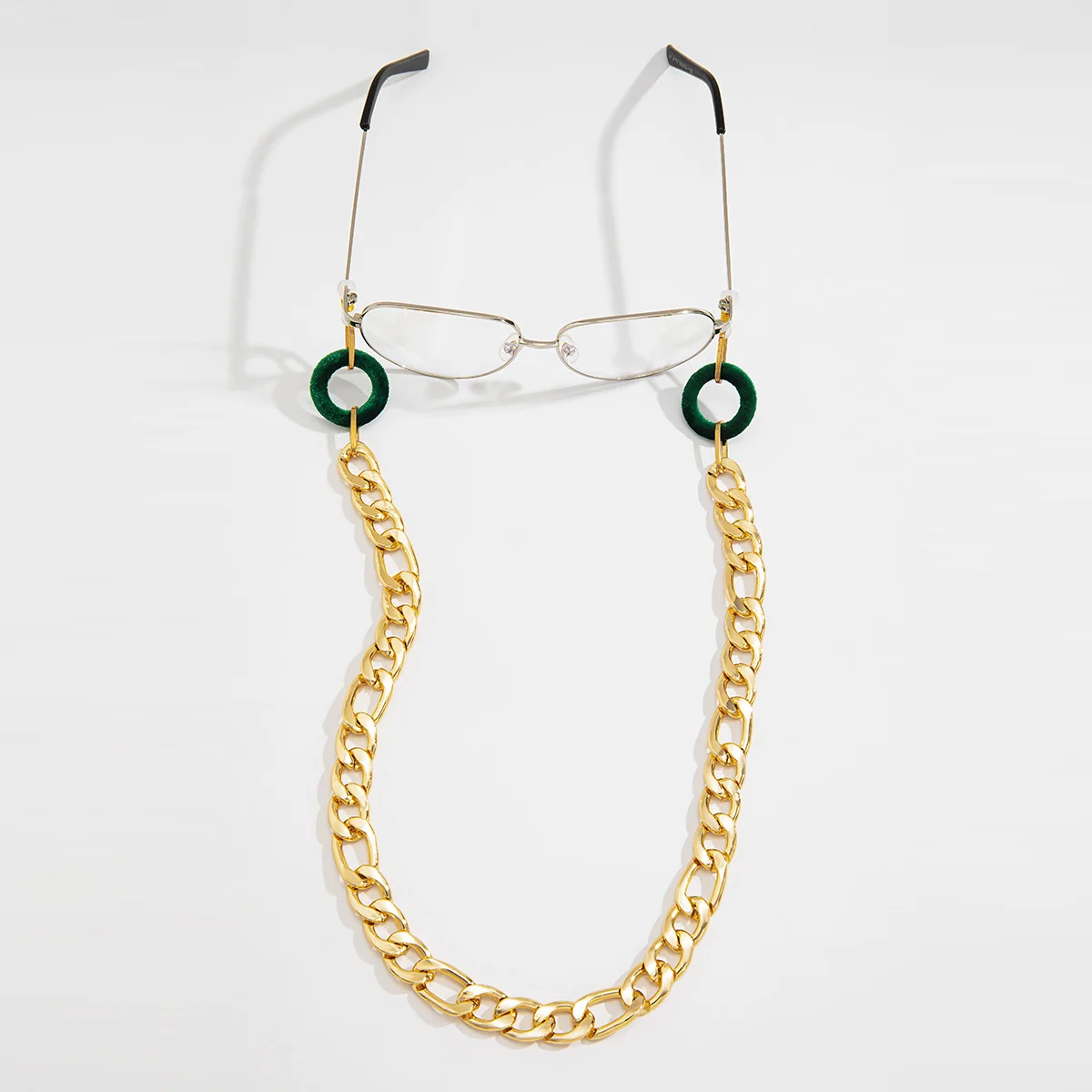 

Hip Hop Trendy Green Flannel Thick Exaggerated Hanging Neck Aluminum Heavy Glasses Strap Sunglasses Chain Gold Eyewear Chain, Gold plated