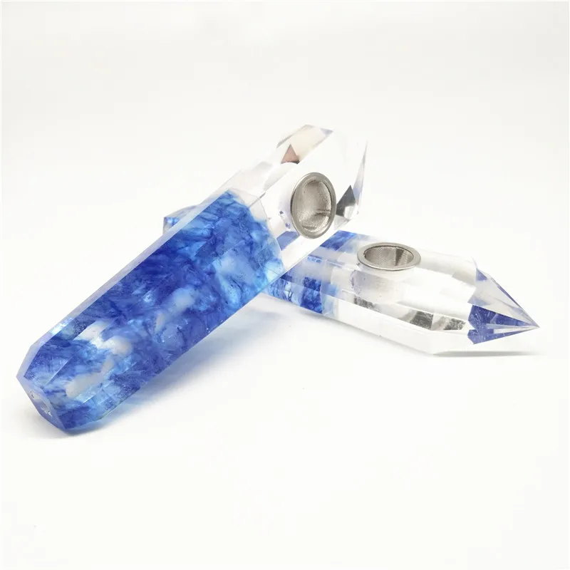 

Natural clear and blue melting quartz splicing crystal point wand smoking pipe for healing, Colorful