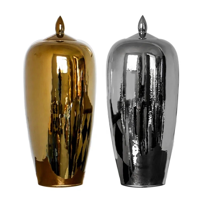 

Fancy gold and silver plated high wax gourd ceramic jar home decor porcelain vase display factory wholesale