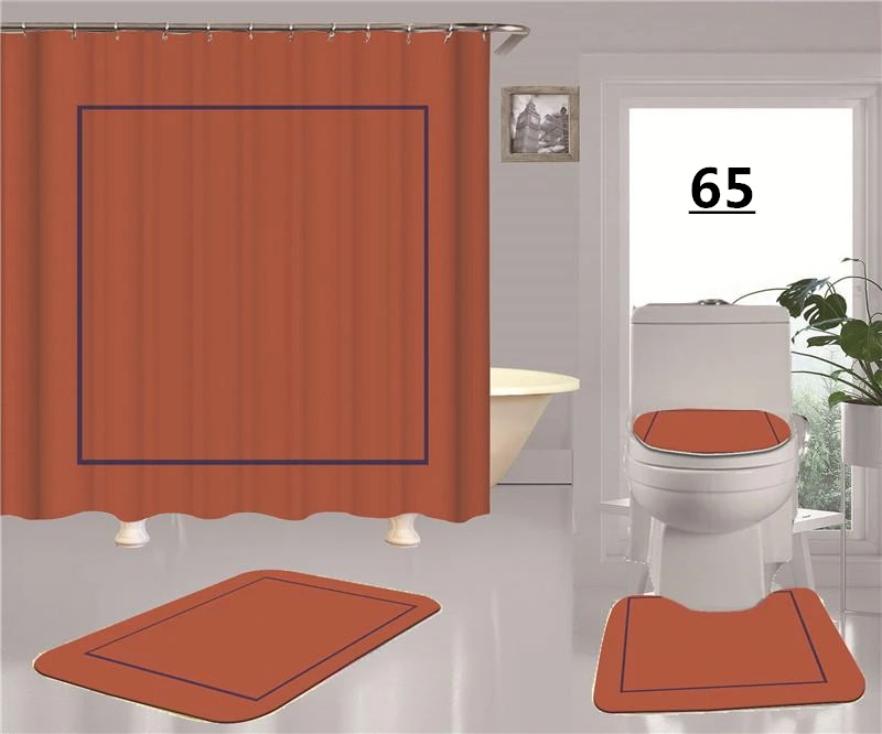 

Classic Orange Fashion Print High Quality H Letter And Horse Custom Logo Bathroom Curtain And Toilet Mat Set