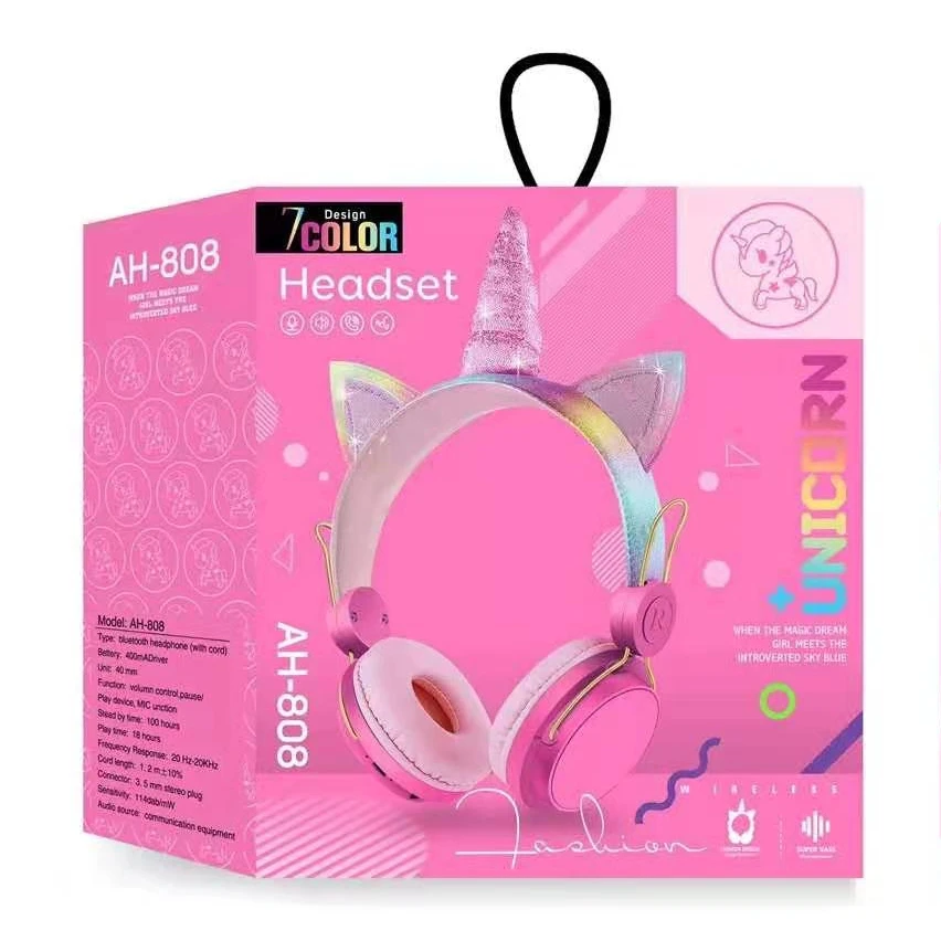

Super Funny Stereo Cartoon Kids Headset Earphones Promotional Gift Gaming Headset for Unicorn Kid Wireless Kids Headphone