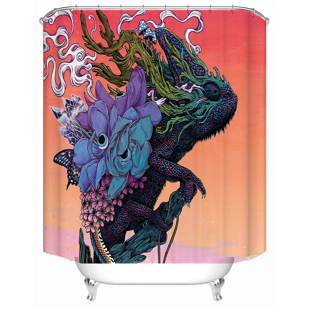 

183 x 183cm waterproof cloth lining cover bathtub bathroom curtain chameleon customizable printing shower curtain, Picture