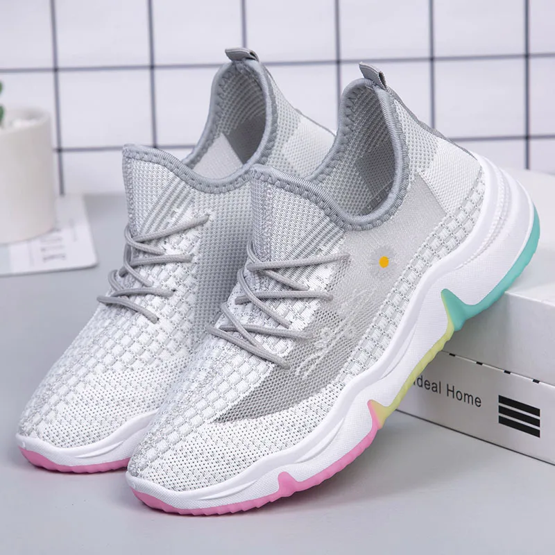 

B28 Wholesale ladies and girls trendy young sports casual shoes rainbow Colourful running shoes