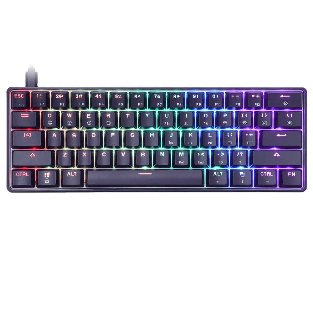 

Gateron Optical Black Yellow Blue Red switch 61 Keys RGB LED Backlit GK61 SK61 Mechanical Keyboards, Black/ white