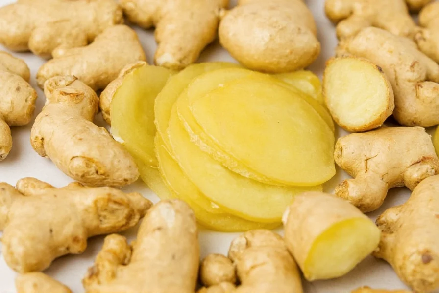 Different forms of ginger for digestive health including fresh root, powder, and tea