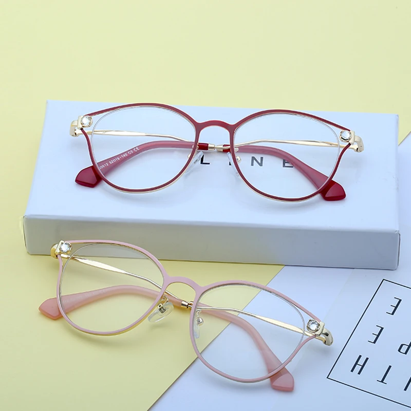 

Trendy new metal flat mirror female diamond craft temple glasses frame can be equipped with myopia wholesale, Colors