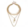 mix multi layer chain geometric women personalized five layers necklace embossed portrait tassel beaded chain women necklace