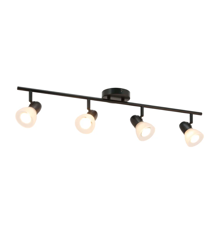 Decorative 4 Light Spotlight Ceiling Track Light Fixtures, Indoor Straight Matte Black Kitchen Track Lighting with Glass