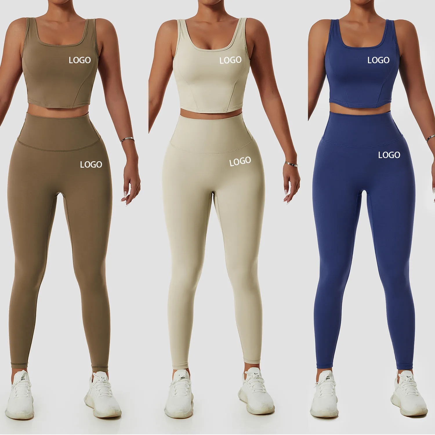 

Custom Solid Women Tank Top High Waist Legging Set Nylon Workout Yoga Set for Women Sports Gym Fitness Women