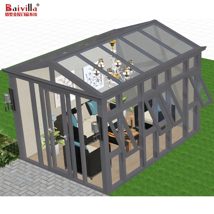 
Modern Glass Houses Outdoor Garden Sunroom Free Standing Solar Green Houses In China 