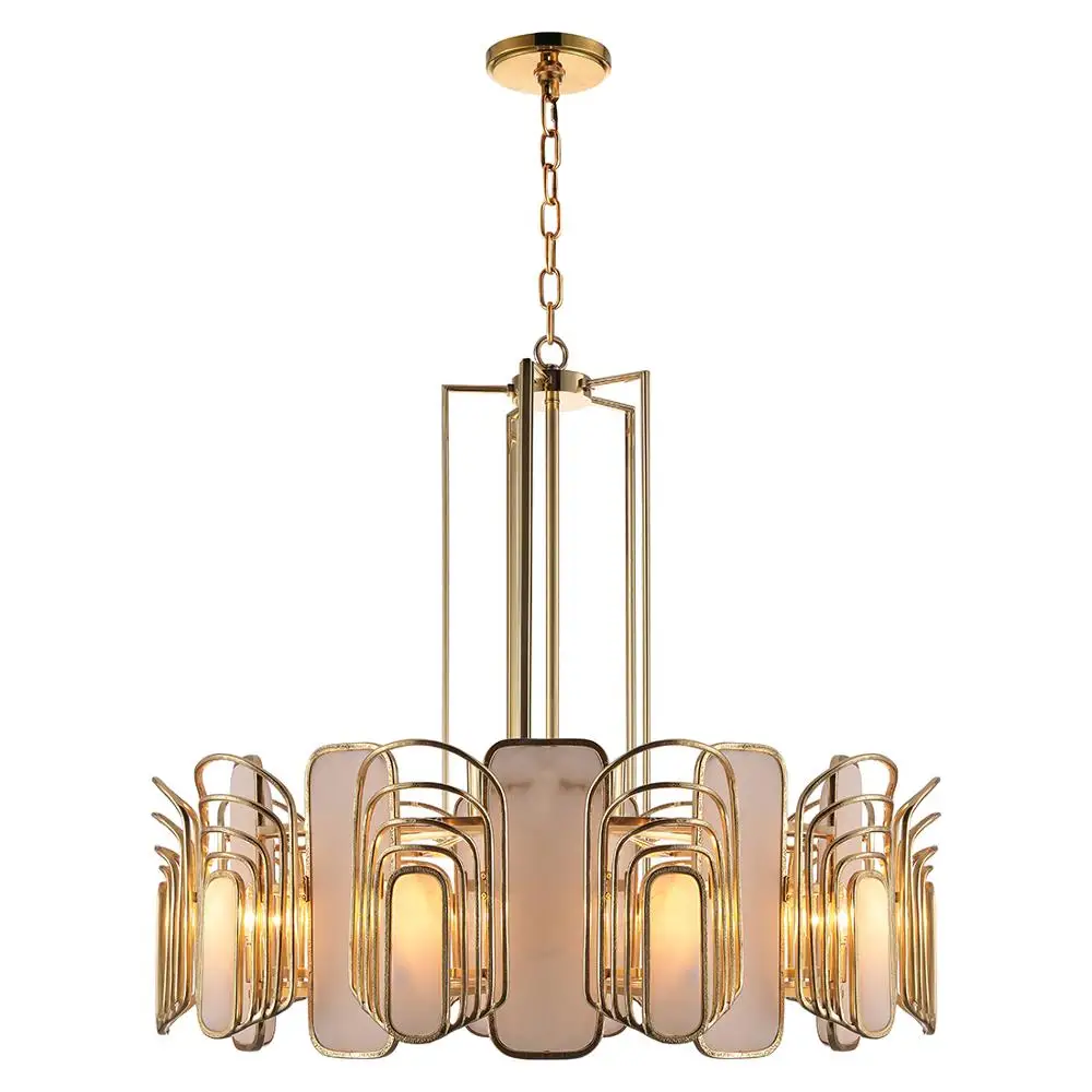 New Design Original Spain Alabaster Decoration Modern Solid Brass Gold Large Chandelier for Living Room Hotel OEM ODM