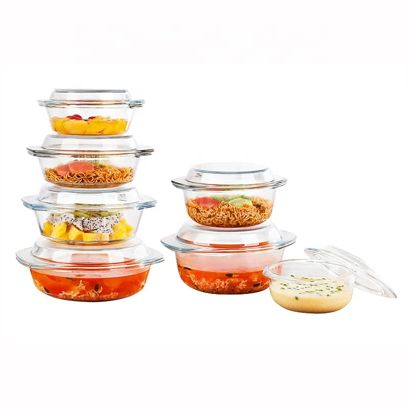 

Transparent round oven safe pyrex glass cooking pot / glass bakeware dinnerware set, Customer optional