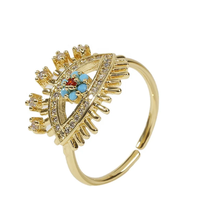 

New Fashion Girls CZ Zircon Blue Eye Gemstone Adjustable Rings Fashion Gift Party Hand Jewelry Turkish Eye Fatima Ring