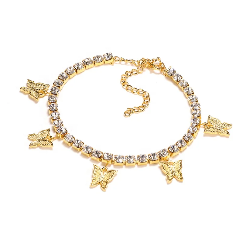 

LDJX-B99 Butterfly anklets Bracelet Diamond Chain anklets foot jewelry Silver Anklets Antique Rhinestone Silver jewelry, Gold silver