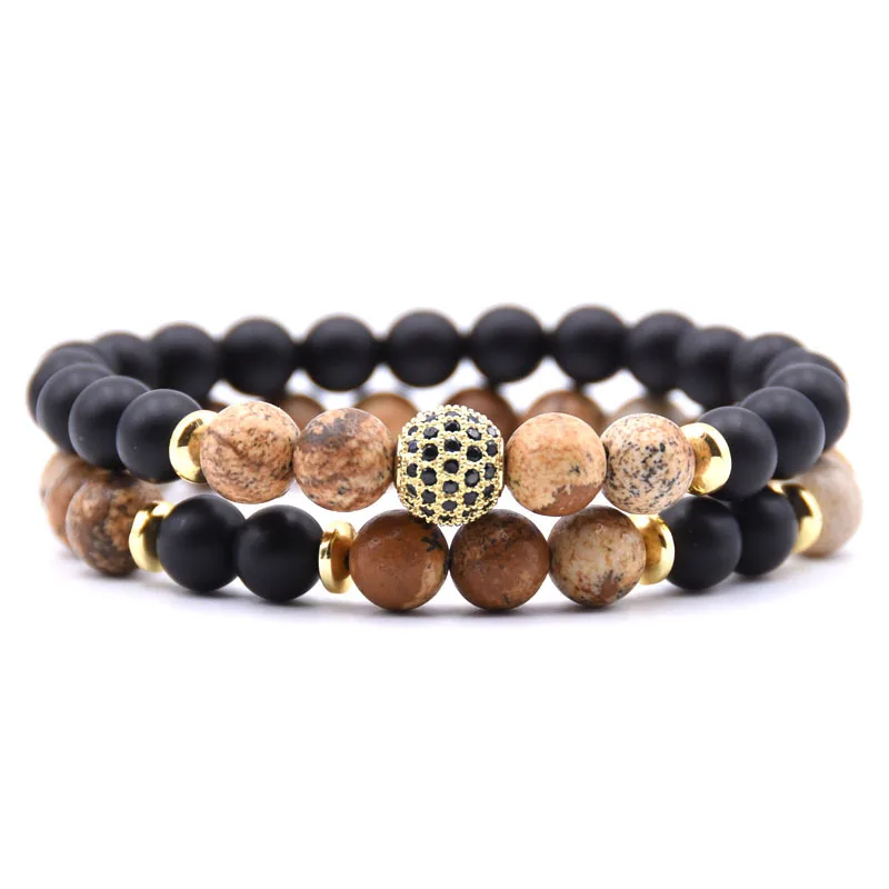 CLARMER Hot Selling Wholesale Custom 8mm Zircon Ball Charm Beads Stretch Natural Stone Bead Bracelet For Men