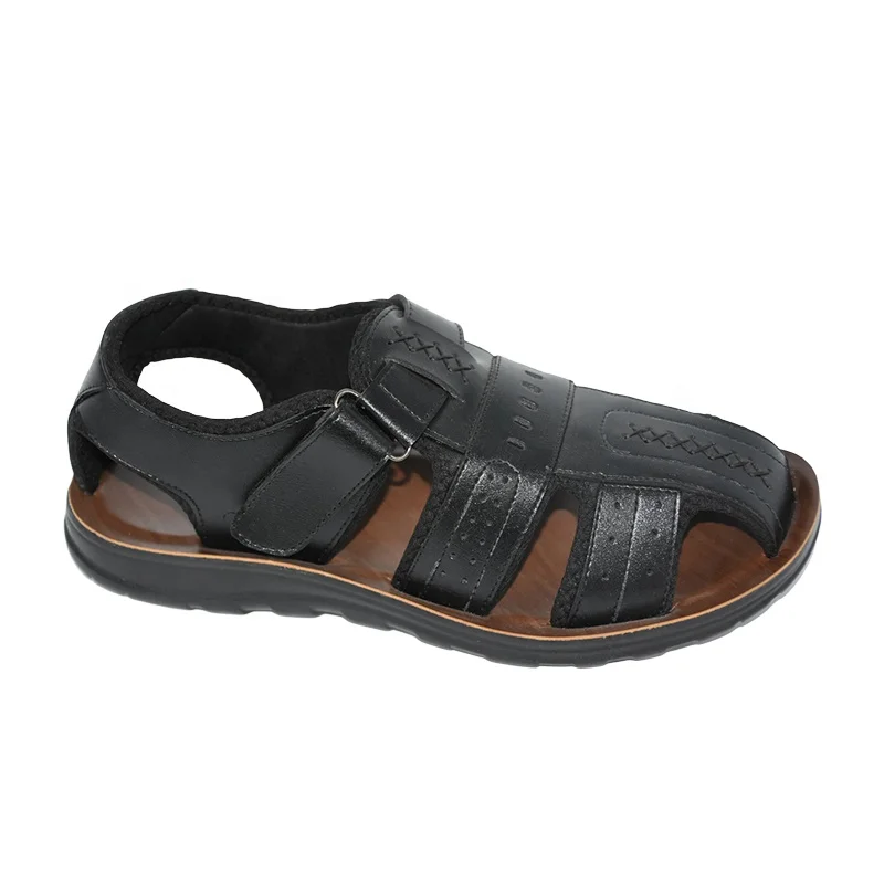 

Factory direct sales latest fashion new design men's leather flat sandals, Black