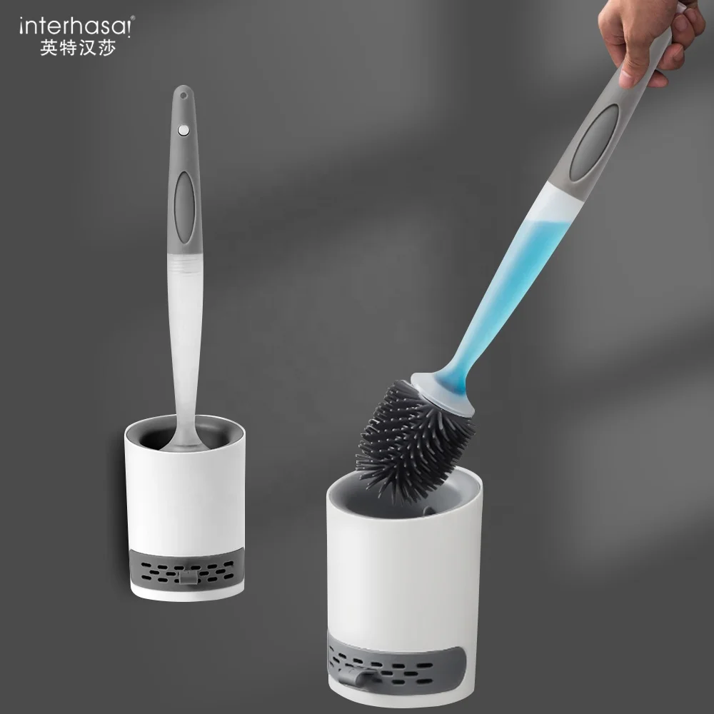 

Latest Hot Bathroom Household Plastic Holder Head Soft TPR wall Cleaning Silicone Toilet Brush With Soap Dispenser