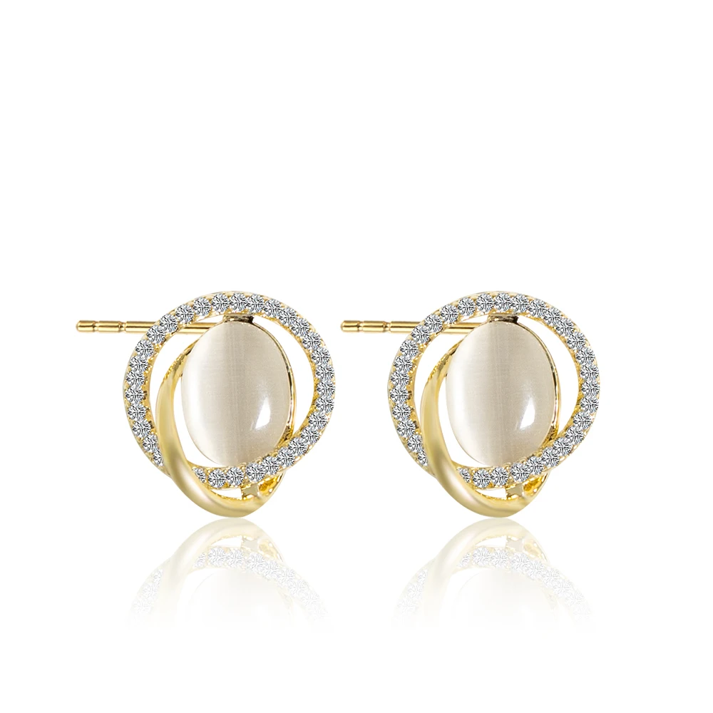 

High quality brass jewelry opal earring with 925 sterling silver auricular needle Korean zircon inspired earrings women gift