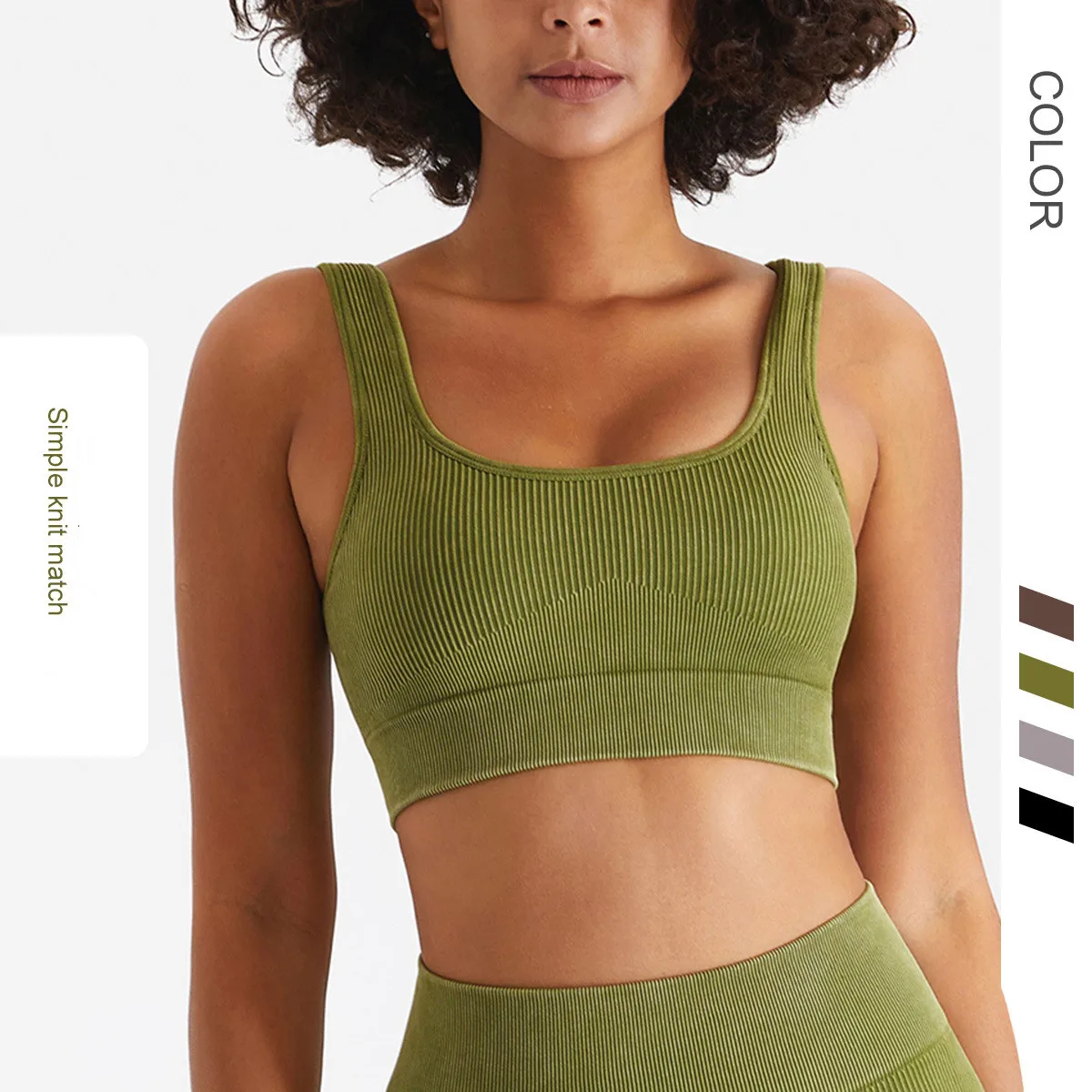 

Custom 2022 Ribbed Sand Wash Seamless Yoga Bra Top Stretch Retro Sportswear High Waist Sexy Woman Sport Bra, Customized colors