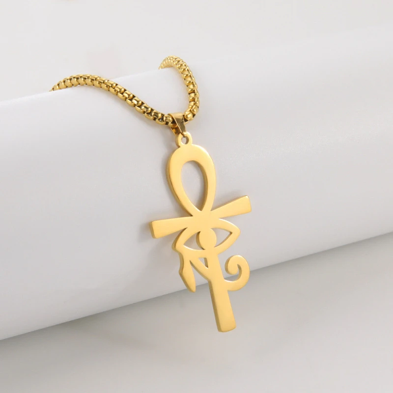 

Egyptian Ankh Cross Pendant Necklace For Women/Men 18K Gold Eye of Horus Ankh Necklaces Religious Chain Egypt Jewelry Gifts, Picture