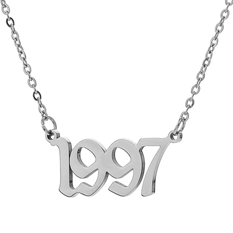 

Trendy Gold Silver Plated Letters Stainless Steel Pendant Girls Established Birth Year Necklace For Women, Silver & gold color