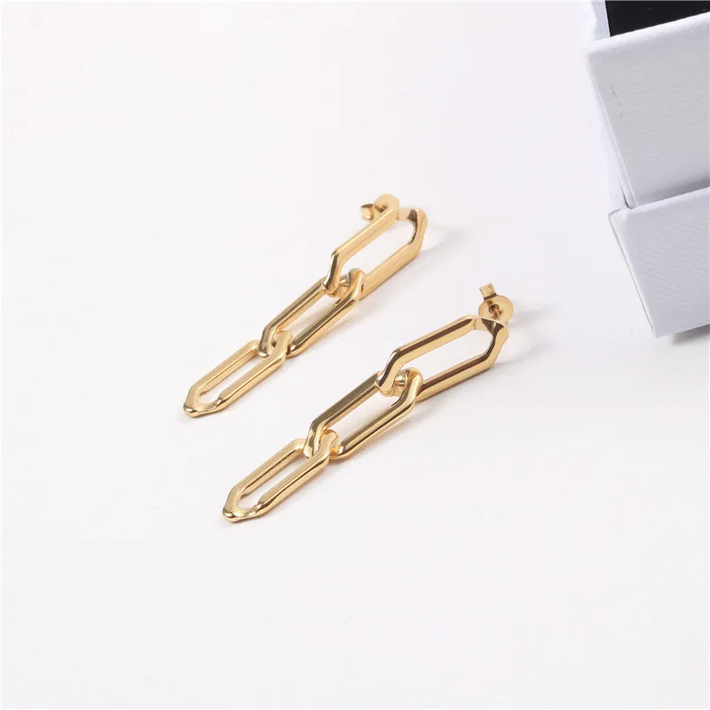 

European Hips Hops Gold Filled Stainless Steel Link Chain Dangle Earring